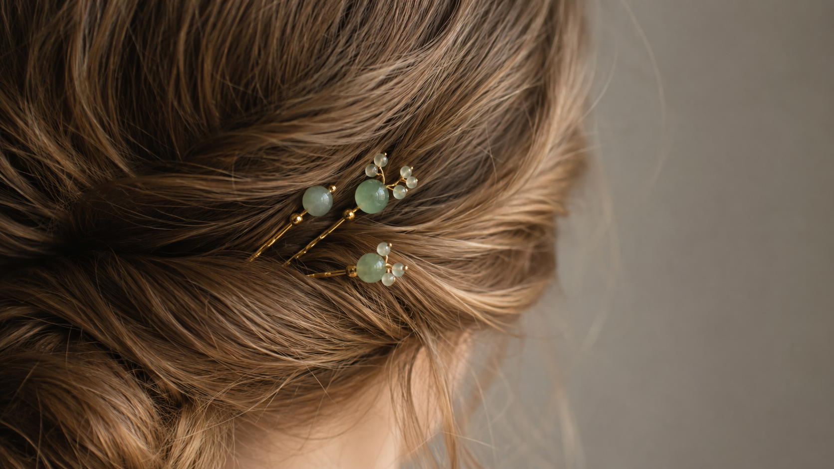 Jade Beaded Hair Pins Bridal Updo
